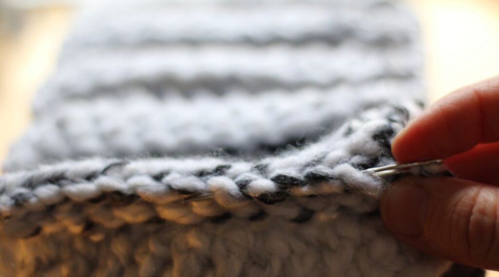 crochet headband living in an off-grid tiny house in the winter 
